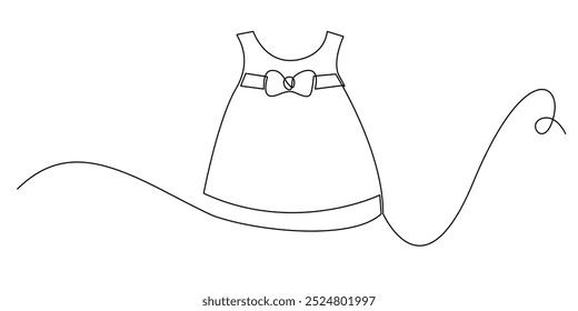 one continuous line drawing of women's children's clothes. one line drawing of women's children's dresses. single line of toddler equipment. one line vector illustration