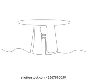 One continuous line drawing of wood table furniture . Single line of table interior vector illustration