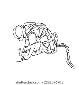 One continuous line drawing of a worker insert the nail in the site project. Construction Project design concept with simple linear style. Construction Project vector design illustration concept.