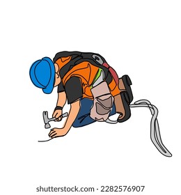 One continuous line drawing of a worker insert the nail in the site project. Construction Project design concept with simple linear style. Construction Project vector design illustration concept.