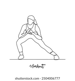 One continuous line drawing of Workout vector illustration. workout refers to physical exercise or activity performed to improve fitness, strength, or overall health. Sport theme design vector concept