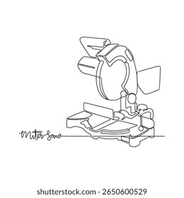 One continuous line drawing of Workshop tools vector illustration. Miter Saw design concept in simple linear continuous line. Great design for tools equipment presentation and educational purpose
