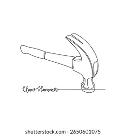 Um desenho de linha contínua da ilustração vetorial das ferramentas do Workshop. Conceito de design de martelo de garra em linha contínua linear simples. Excelente design para a apresentação de equipamentos de ferramentas e para fins educacionais