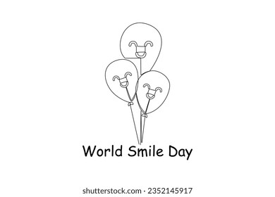 One continuous line drawing of World smile day concept. Doodle vector illustration in simple linear style. 