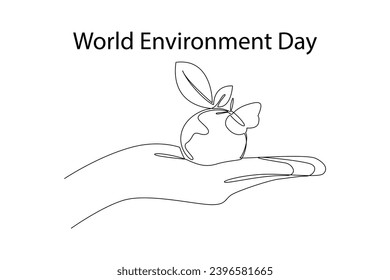 One continuous line drawing of World Environment day concept. Doodle vector illustration in simple linear style.