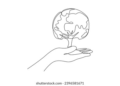 One continuous line drawing of World Environment day concept. Doodle vector illustration in simple linear style.