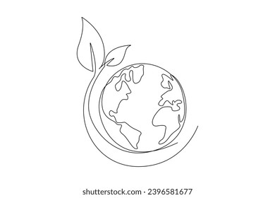 One continuous line drawing of World Environment day concept. Doodle vector illustration in simple linear style.