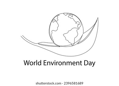 One continuous line drawing of World Environment day concept. Doodle vector illustration in simple linear style.