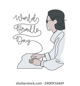 Un dibujo de línea continua de la ilustración vectorial del Día Mundial del Braille. Ilustración del diseño del día braille mundial concepto de vector de estilo lineal simple. Ilustración de vectores de activos de diseño del día braille mundial.