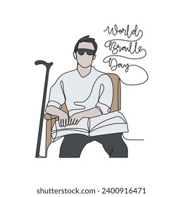 Un dibujo de línea continua de la ilustración vectorial del Día Mundial del Braille. Ilustración del diseño del día braille mundial concepto de vector de estilo lineal simple. Ilustración de vectores de activos de diseño del día braille mundial.
