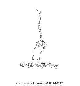 One continuous line drawing of World Water Day vector illustration. event on 22th march with water falling design illustration simple linear style vector concept. Suitable for your asset design.