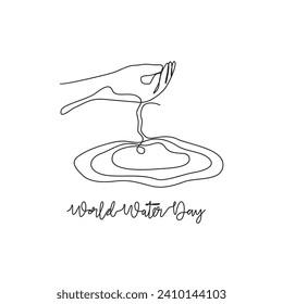 Un dibujo de línea continua de la ilustración vectorial del Día Mundial del Agua. evento del 22 de marzo con la caída de agua ilustración de diseño simple concepto de vector de estilo lineal. Adecuado para su diseño de activos.