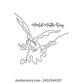 One continuous line drawing of World Water Day vector illustration. event on 22th march with water falling design illustration simple linear style vector concept. Suitable for your asset design.