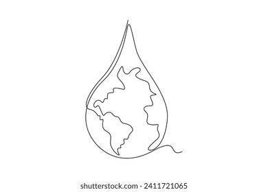 One continuous line drawing of World water day concept. Doodle vector illustration in simple linear style.