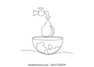 One continuous line drawing of World water day concept. Doodle vector illustration in simple linear style.