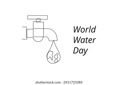 One continuous line drawing of World water day concept. Doodle vector illustration in simple linear style.