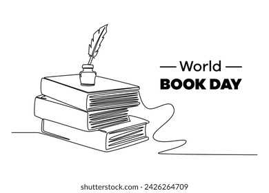 One continuous line drawing of world book day concept. Doodle vector illustration in simple linear style.