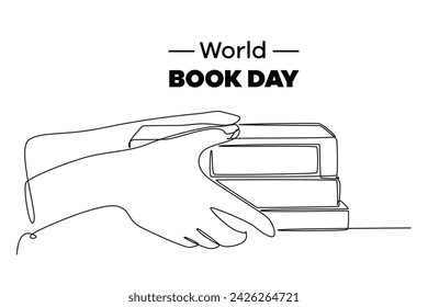 One continuous line drawing of world book day concept. Doodle vector illustration in simple linear style.