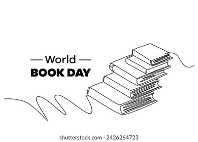 One continuous line drawing of world book day concept. Doodle vector illustration in simple linear style.