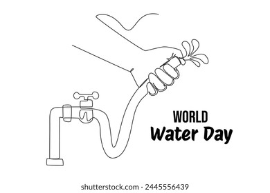 One continuous line drawing of world water day concept. Doodle vector illustration in simple linear style.