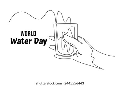 One continuous line drawing of world water day concept. Doodle vector illustration in simple linear style.
