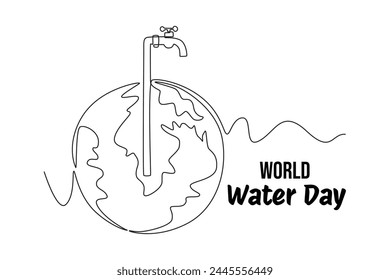 One continuous line drawing of world water day concept. Doodle vector illustration in simple linear style.