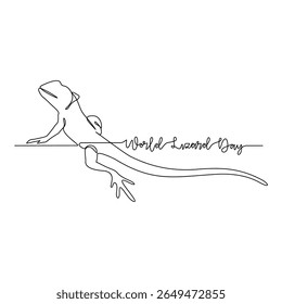 One continuous line drawing of world lizard day vector illustration. Animal world day themes design concept in simple linear continuous line. Lizard design for presentation and educational purpose.