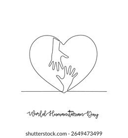 One continuous line drawing of World Humanitarian Day vector illustration. World Humanitarian Day themes design concept in simple linear continuous line. This design suitable for earth campaign.