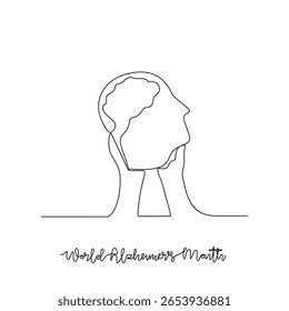 One continuous line drawing of World Alzheimer's Month vector illustration. World Alzheimer's Month themes design concept in simple linear continuous line. Great design for social and medical purpose.