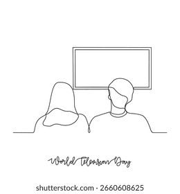 Un dibujo de línea continuo de la Ilustración vectorial del Día Mundial de la Televisión. Concepto de diseño de temas del Día Mundial de la Televisión en línea continua lineal simple. Gran diseño para la campaña de tecnología social.