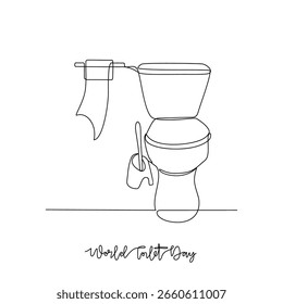 One continuous line drawing of World Toilet Day vector illustration. World Toilet Day themes design concept in simple linear continuous line. Great vector design for cleaning environment campaign.