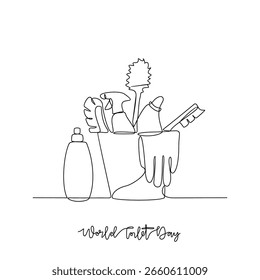 One continuous line drawing of World Toilet Day vector illustration. World Toilet Day themes design concept in simple linear continuous line. Great vector design for cleaning environment campaign.