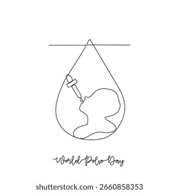 Dibujo de una línea continua de la Ilustración vectorial del Día Mundial contra la Poliomielitis. Concepto de diseño de temas del Día Mundial de la Poliomielitis en línea continua lineal simple. gran diseño de Vector para la campaña social de atención médica.