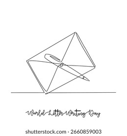 One continuous line drawing of World Letter Writing Day vector illustration. World Letter Writing Day themes design concept in simple linear continuous line. Great design for education campaign.