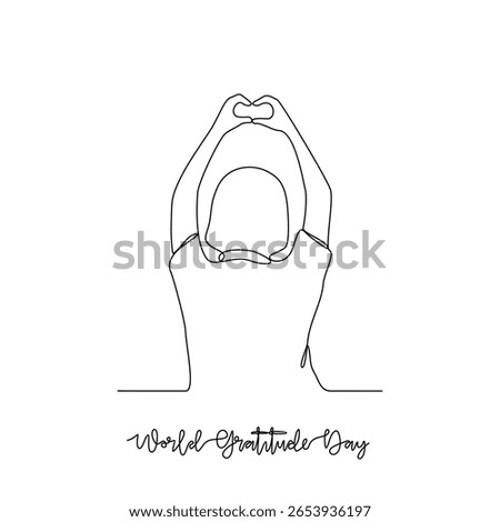 One continuous line drawing of World Gratitude Day vector illustration. World Gratitude Day themes design concept in simple linear continuous line. Great design for campaign and business purpose.