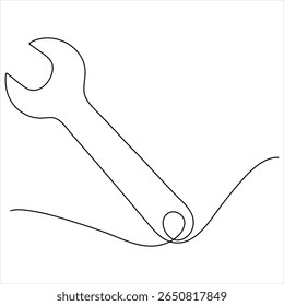 One continuous line drawing of Wrench tools minimalist hand drawn repair tool vector illustration