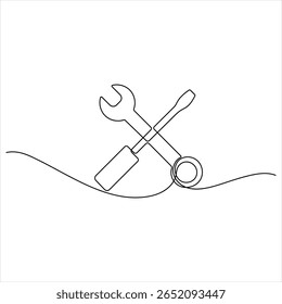 One continuous line drawing of Wrench tools minimalist hand drawn repair tool vector illustration