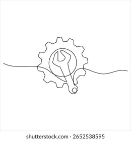 One continuous line drawing of Wrench tools minimalist hand drawn repair tool vector illustration
