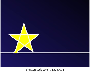 One continuous line drawing of yellow star on blue sky background. EPS10 vector illustration for banner, web, design element, template, postcard. White thin line of star icon. 