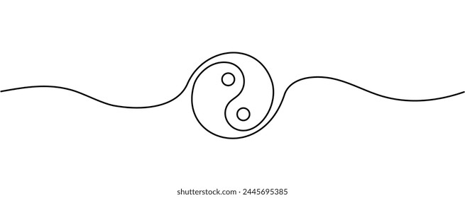 Eine durchgehende Strichzeichnung des Yin Yang-Symbolzeichens. Tattoo-Design. Bearbeitbarer Strich. Outline-Vektorillustration 