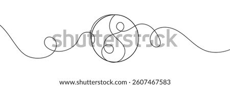 One continuous line drawing of Yin yang symbol sign. Tattoo design. Editable stroke. Outline vector illustration