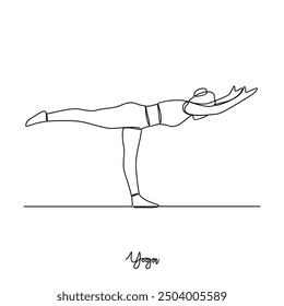 One continuous line drawing of Yoga activity vector illustration.  Yoga are combines physical postures, breathing technique, meditation, and philosophical principles. Sport theme design vector concept