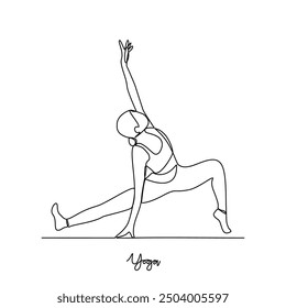 One continuous line drawing of Yoga activity vector illustration.  Yoga are combines physical postures, breathing technique, meditation, and philosophical principles. Sport theme design vector concept
