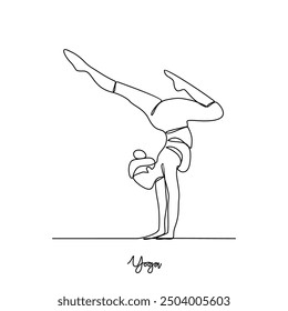 Un dibujo de línea continua de la Ilustración vectorial de actividad de Yoga.  El yoga combina posturas físicas, técnicas de respiración, meditación y principios filosóficos. Concepto de Vector de diseño de tema deportivo