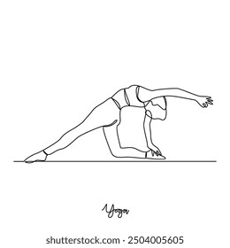 One continuous line drawing of Yoga activity vector illustration.  Yoga are combines physical postures, breathing technique, meditation, and philosophical principles. Sport theme design vector concept
