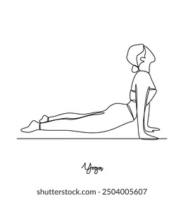 One continuous line drawing of Yoga activity vector illustration.  Yoga are combines physical postures, breathing technique, meditation, and philosophical principles. Sport theme design vector concept