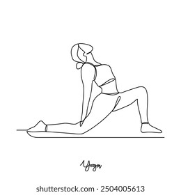 One continuous line drawing of Yoga activity vector illustration.  Yoga are combines physical postures, breathing technique, meditation, and philosophical principles. Sport theme design vector concept