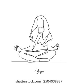 One continuous line drawing of Yoga activity vector illustration.  Yoga are combines physical postures, breathing technique, meditation, and philosophical principles. Sport theme design vector concept