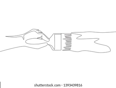 One continuous line drawing of young workman painting house wall with paint brush. Painter wall renovation service concept. Single line draw design illustration