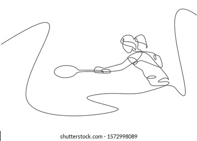 One continuous line drawing of young badminton player hit shuttlecock with racket. Sport training concept. Dynamic single line draw design vector illustration for tournament match promotion poster